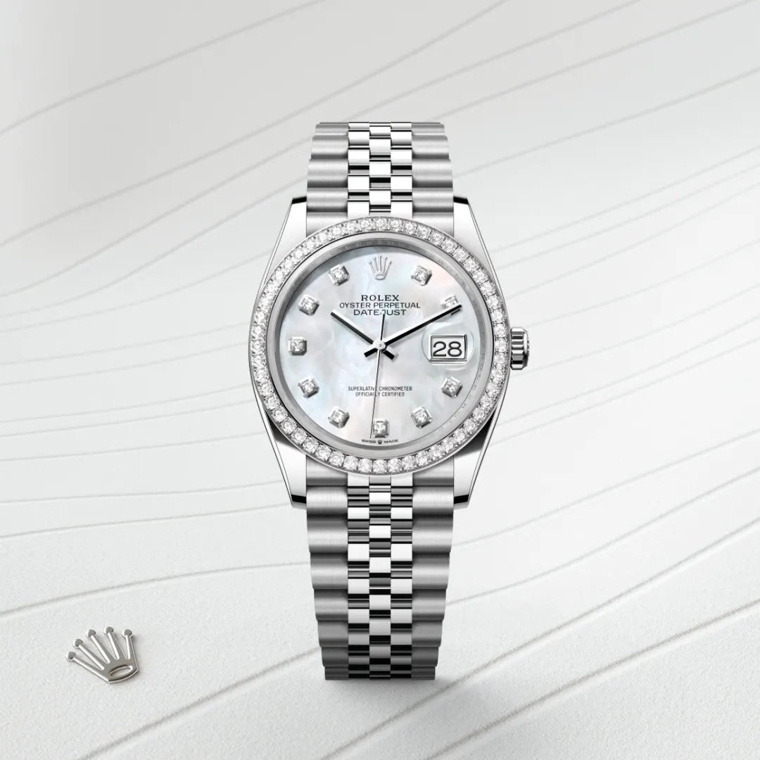 Rolex デイトジャスト 36  オイスター、36 mm、オイスタースチール＆ホワイトゴールド、ダイヤモンド