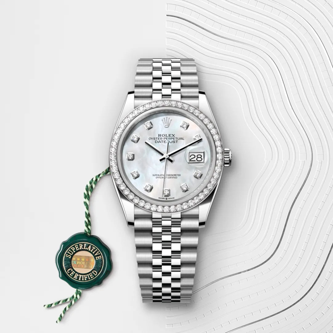 Rolex デイトジャスト 36  オイスター、36 mm、オイスタースチール＆ホワイトゴールド、ダイヤモンド
