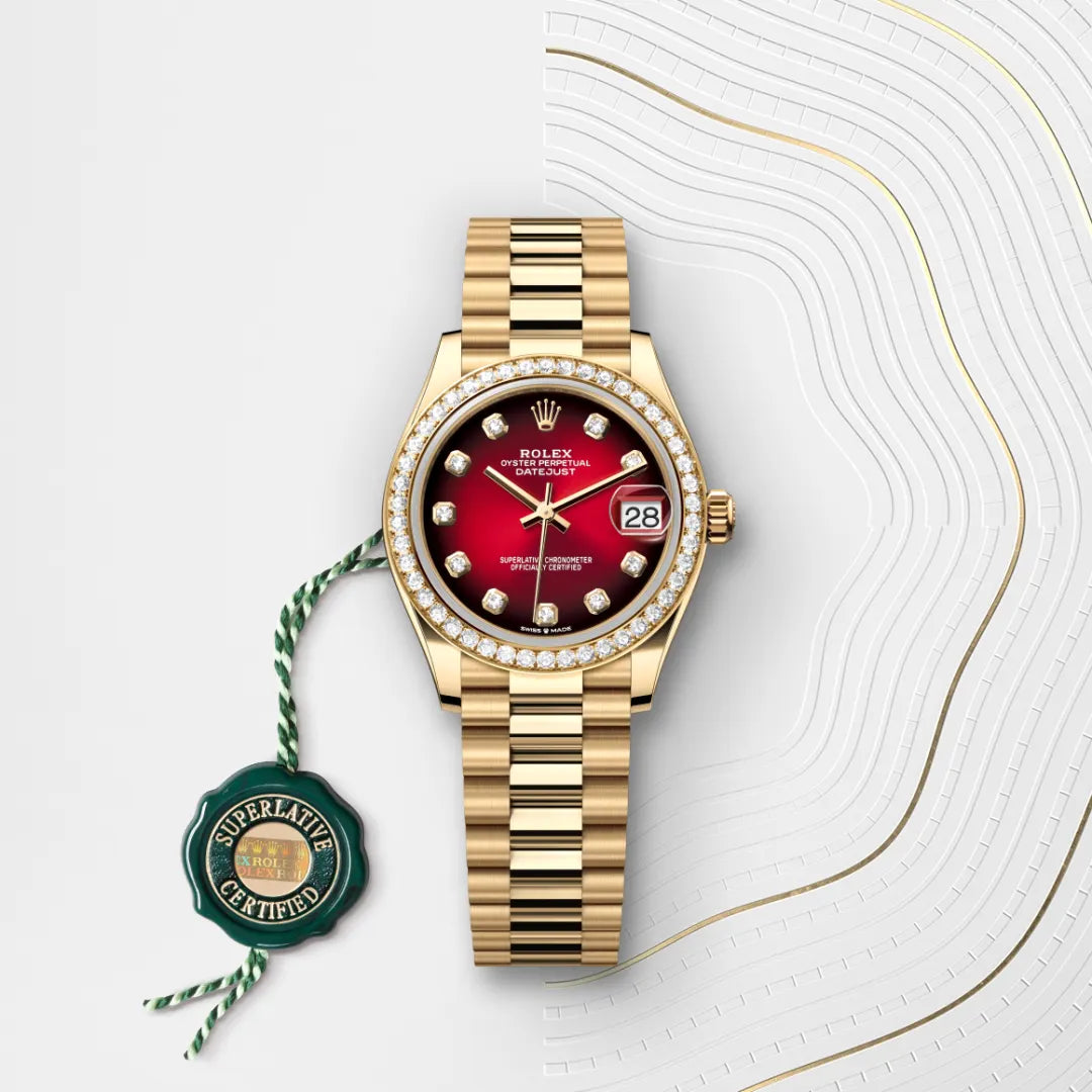 Rolex デイトジャスト 31  オイスター、31 mm、イエローゴールド、ダイヤモンド