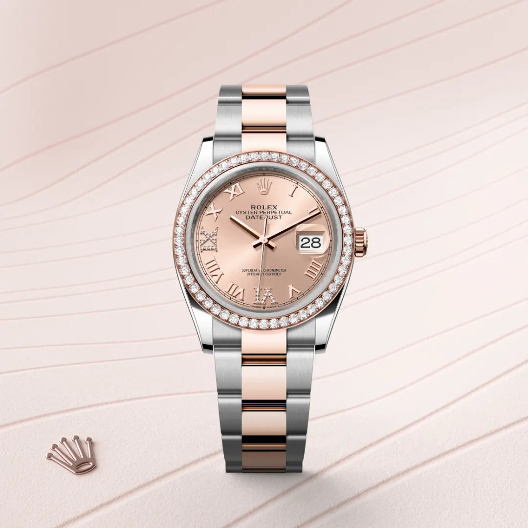 Rolex デイトジャスト 36  オイスター、36 mm、オイスタースチール＆エバーローズゴールド、ダイヤモンド