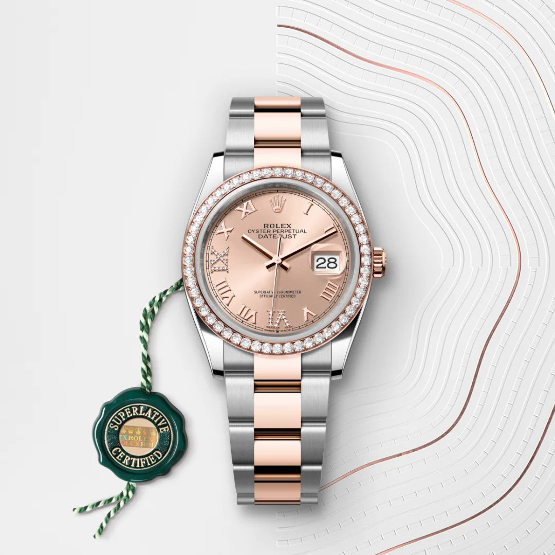 Rolex デイトジャスト 36  オイスター、36 mm、オイスタースチール＆エバーローズゴールド、ダイヤモンド