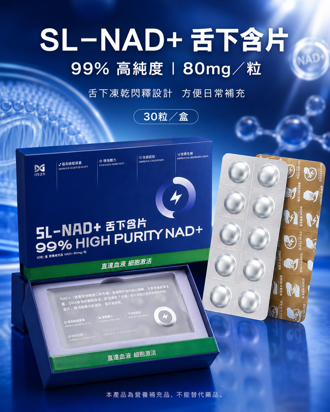 香港合生之力 NAD+ 舌下凍乾閃釋片｜每粒80mg・30粒裝