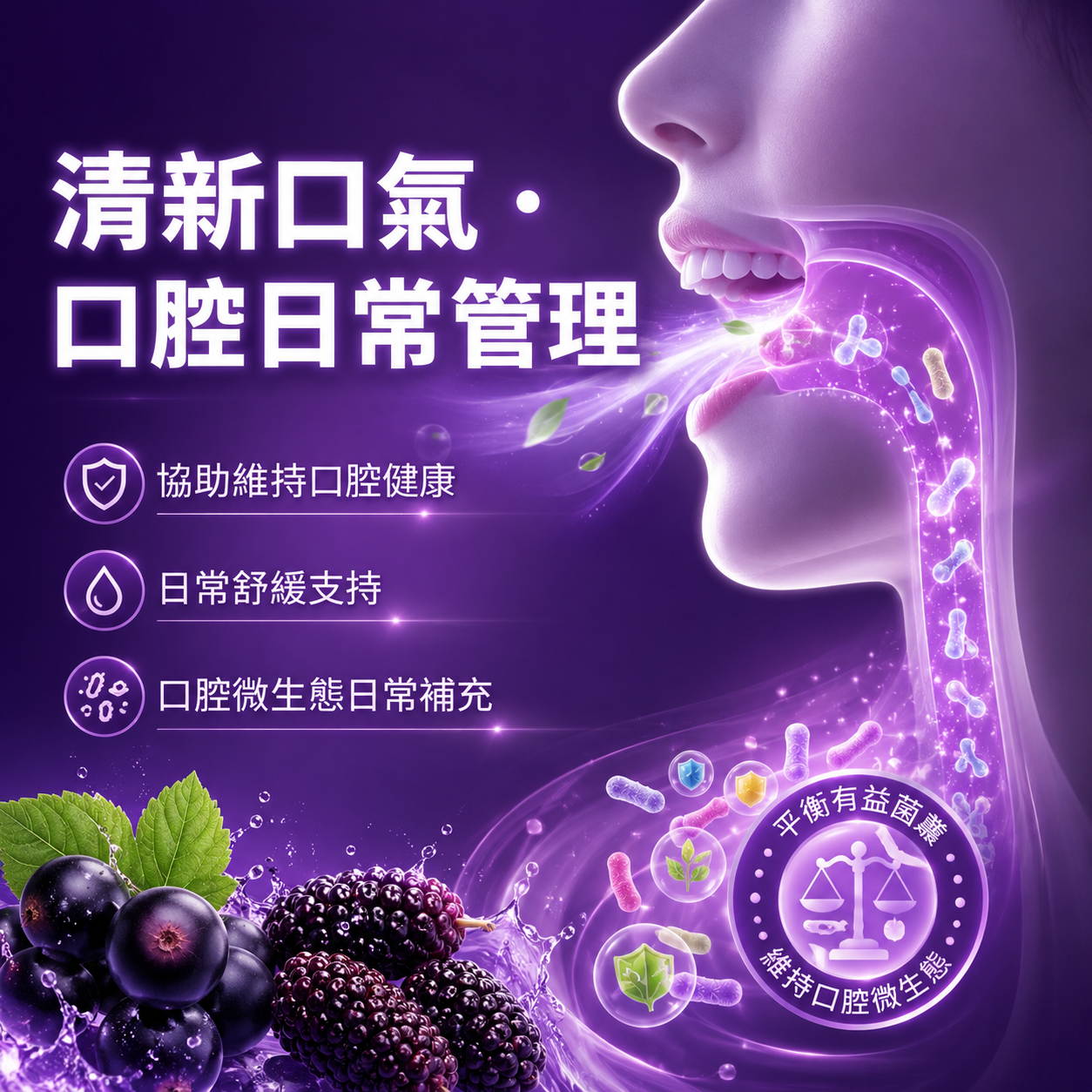 与菌共舞口香益生菌片 (黑加仑桑葚味)