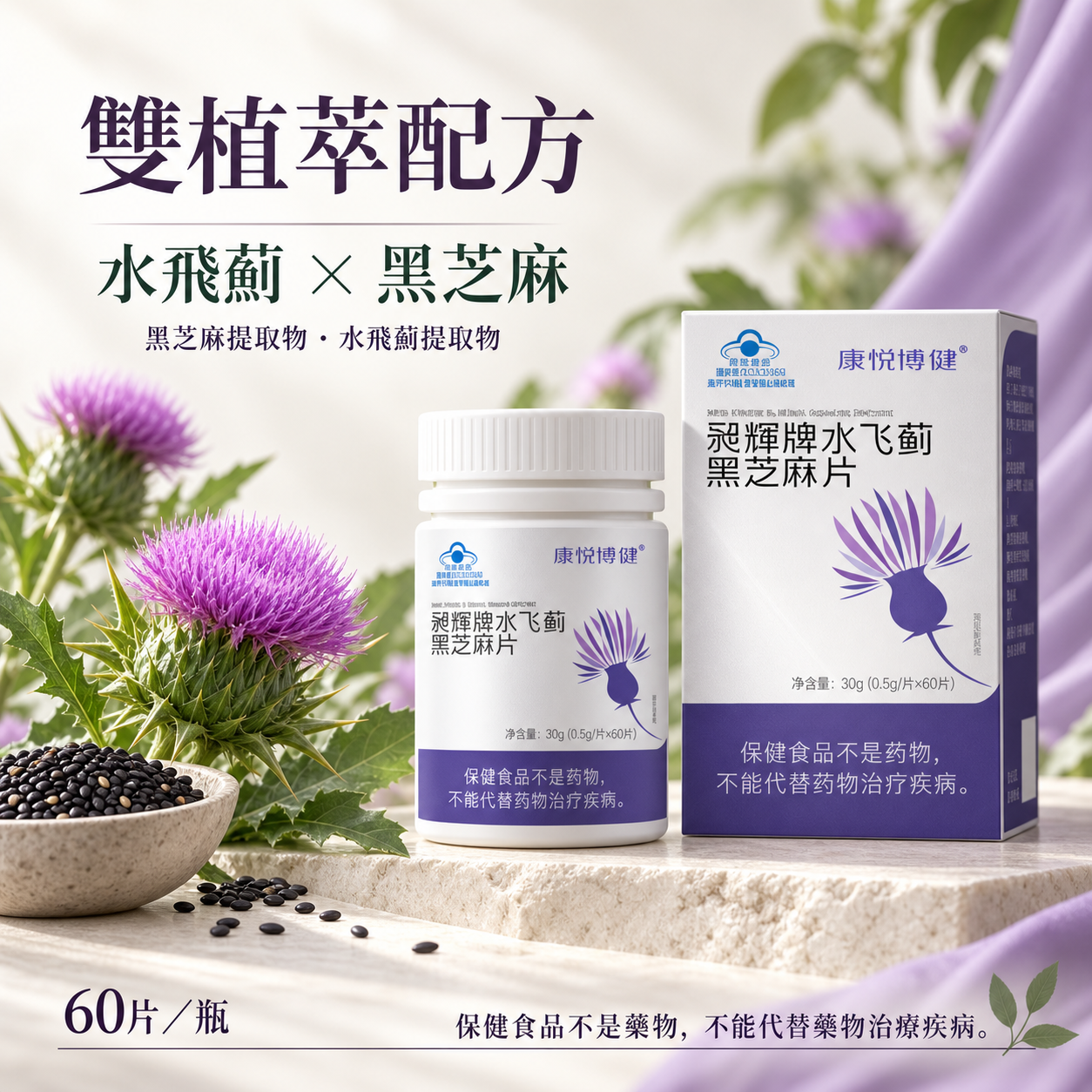 昶辉牌水飞蓟黑芝麻片（60粒/瓶）