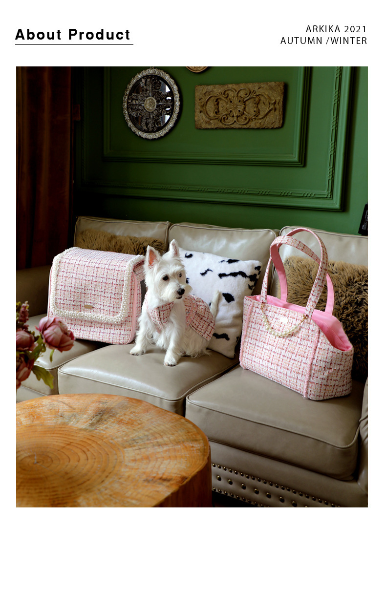 ARKIKA PET CARRIER BAG – JAPANESE QUALITY, ELEGANT TWEED-STYLE SERIES, 36.5L × 17W × 26H CM
