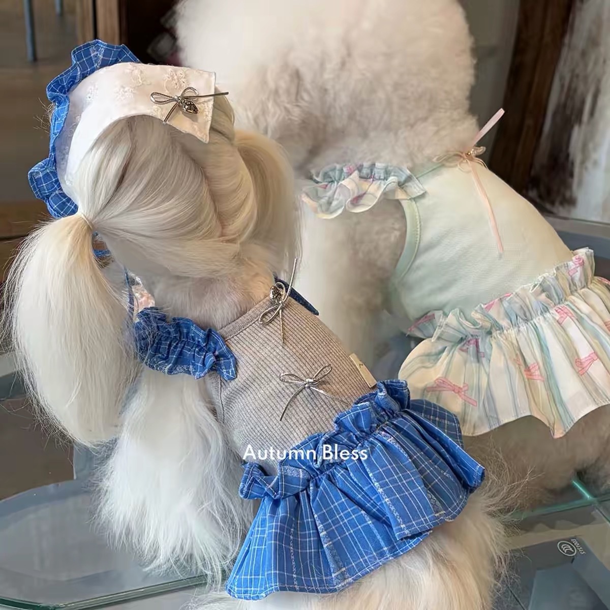 AUTUMN BLESS 宠物衣服芭蕾少女 荷叶边 吊带裙子