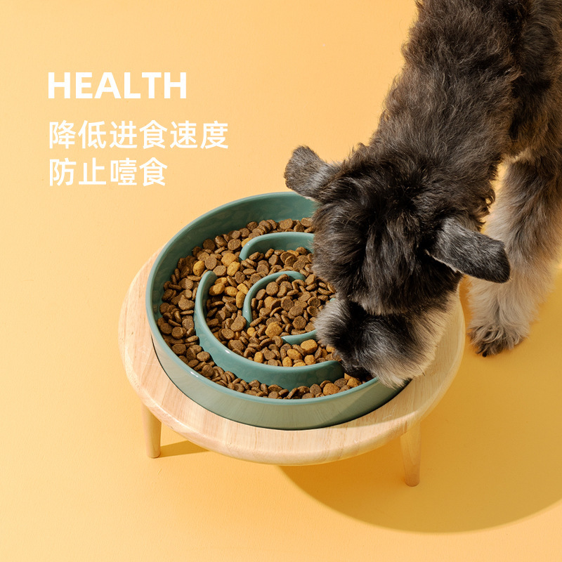 PET CERAMIC SLOW FEEDER BOWL WITH ELEVATED ROUND STAND