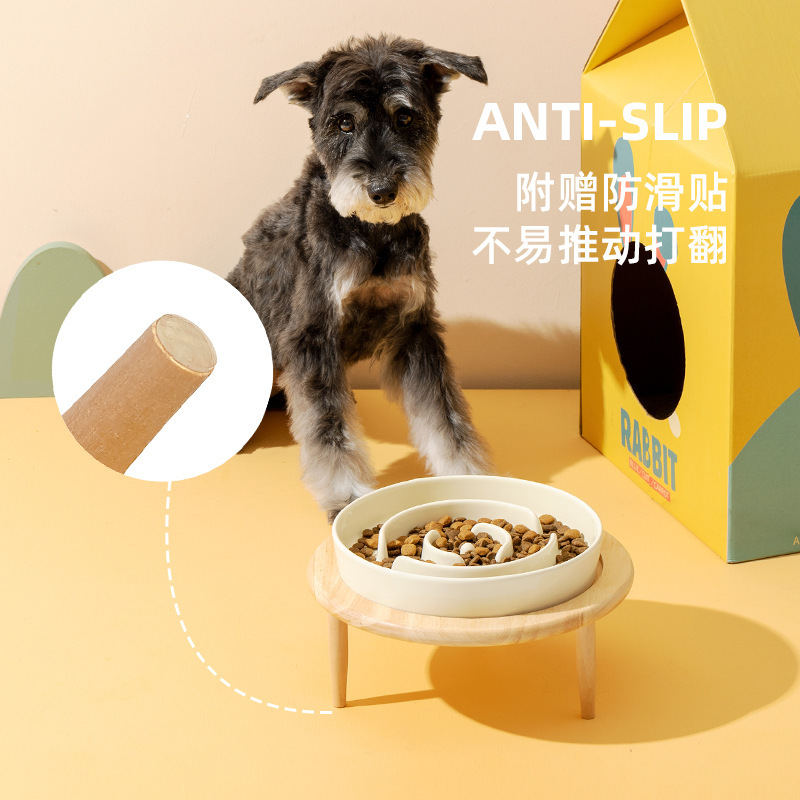 PET CERAMIC SLOW FEEDER BOWL WITH ELEVATED ROUND STAND