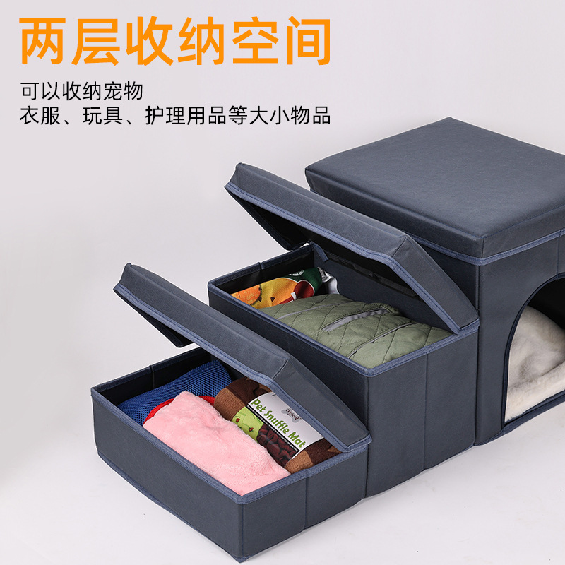 DOGLEMI 3-STEP PET STAIRS WITH PET HOUSE – FREE MINI CUSHION