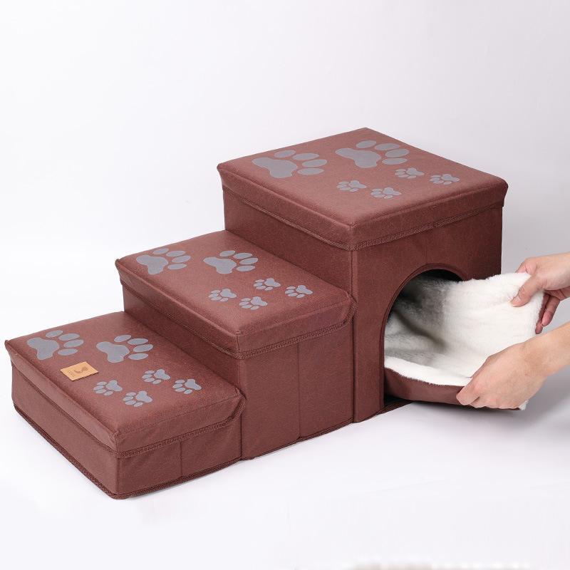 DOGLEMI 3-STEP PET STAIRS WITH PET HOUSE – FREE MINI CUSHION