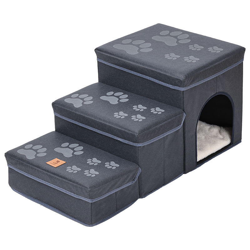 DOGLEMI 3-STEP PET STAIRS WITH PET HOUSE – FREE MINI CUSHION