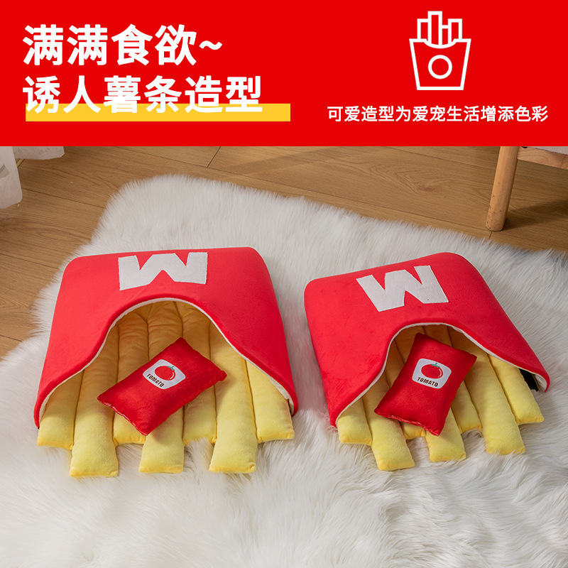 PET DOG BED – FRENCH FRIES DESIGN, 2-WAY SLEEPING STYLE