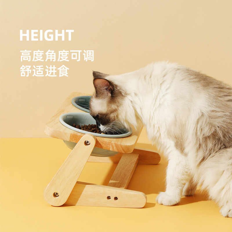 PET CERAMIC BOWL – VERSATILE DOUBLE WOODEN STAND