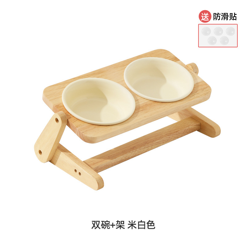 PET CERAMIC BOWL – VERSATILE DOUBLE WOODEN STAND