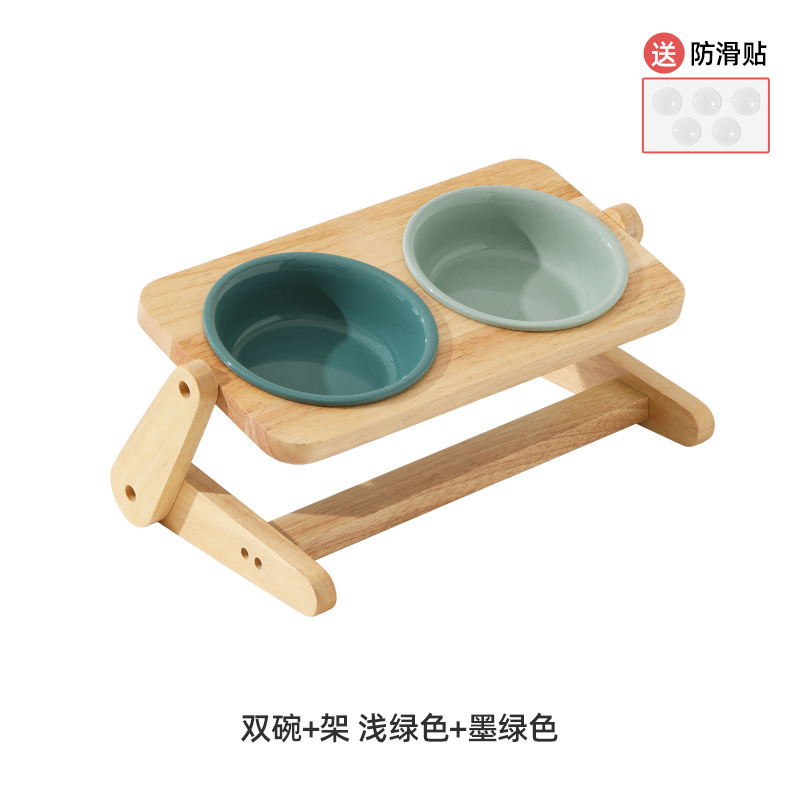 PET CERAMIC BOWL – VERSATILE DOUBLE WOODEN STAND