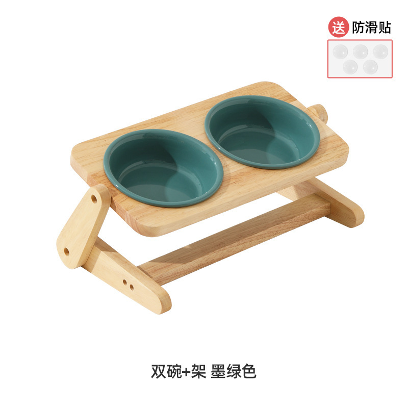 PET CERAMIC BOWL – VERSATILE DOUBLE WOODEN STAND