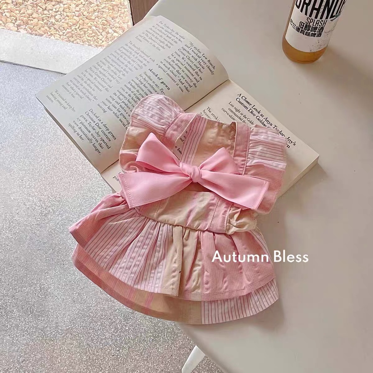 AUTUMN BLESS 宠物衣服 条纹小飞袖 裙子