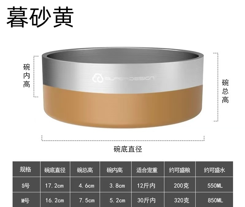 SUPER DESIGN 休普 宠物护颈双层不锈钢碗猫狗通用 （20cm长9cm高）
