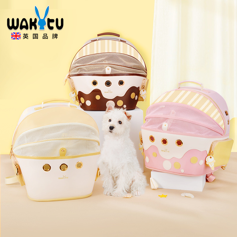 WAKYTU ICE CREAM-STYLE PET CARRIER BAG – WATER-RESISTANT & EASY TO CLEAN, FOLDABLE MESH DESIGN WITH MULTI-SIDED VENTILATION