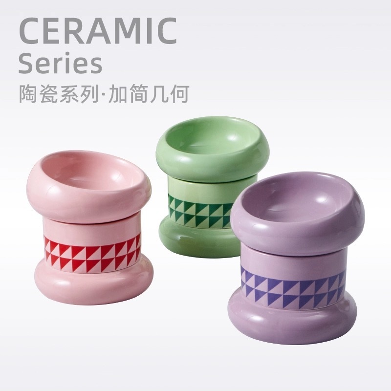 HOCC PET CERAMIC BOWL – MINIMALIST GEOMETRIC SET, DIAMOND PATTERN