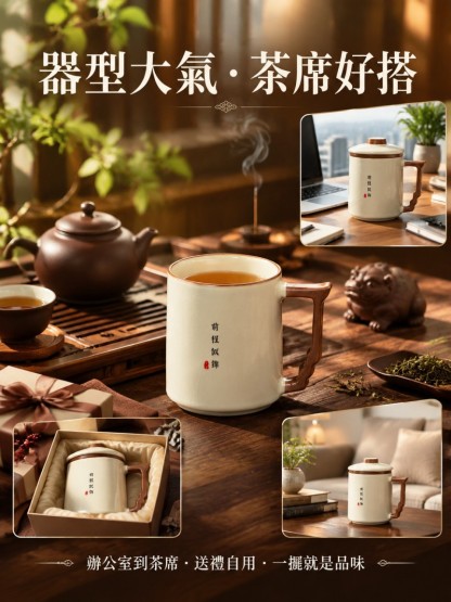 宋代千年傳承-瑪瑙入釉汝窯茶水分離杯