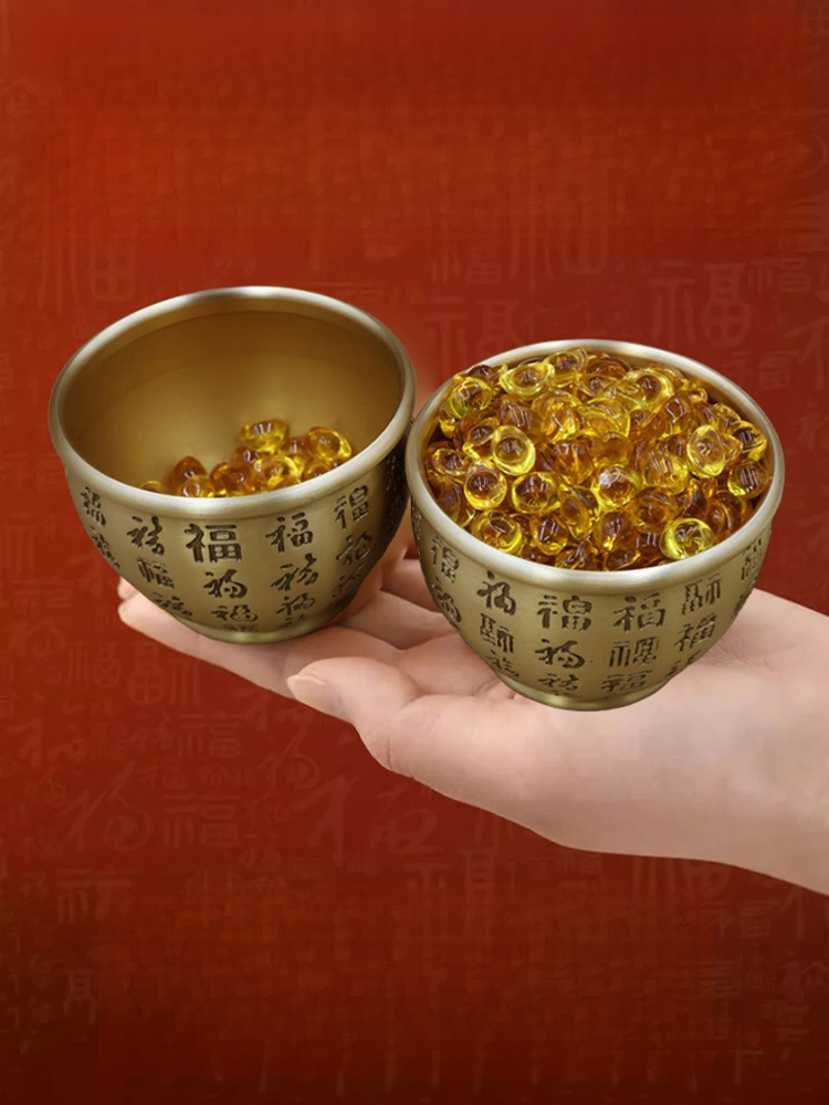 招財聚財精雕黃銅百福缸