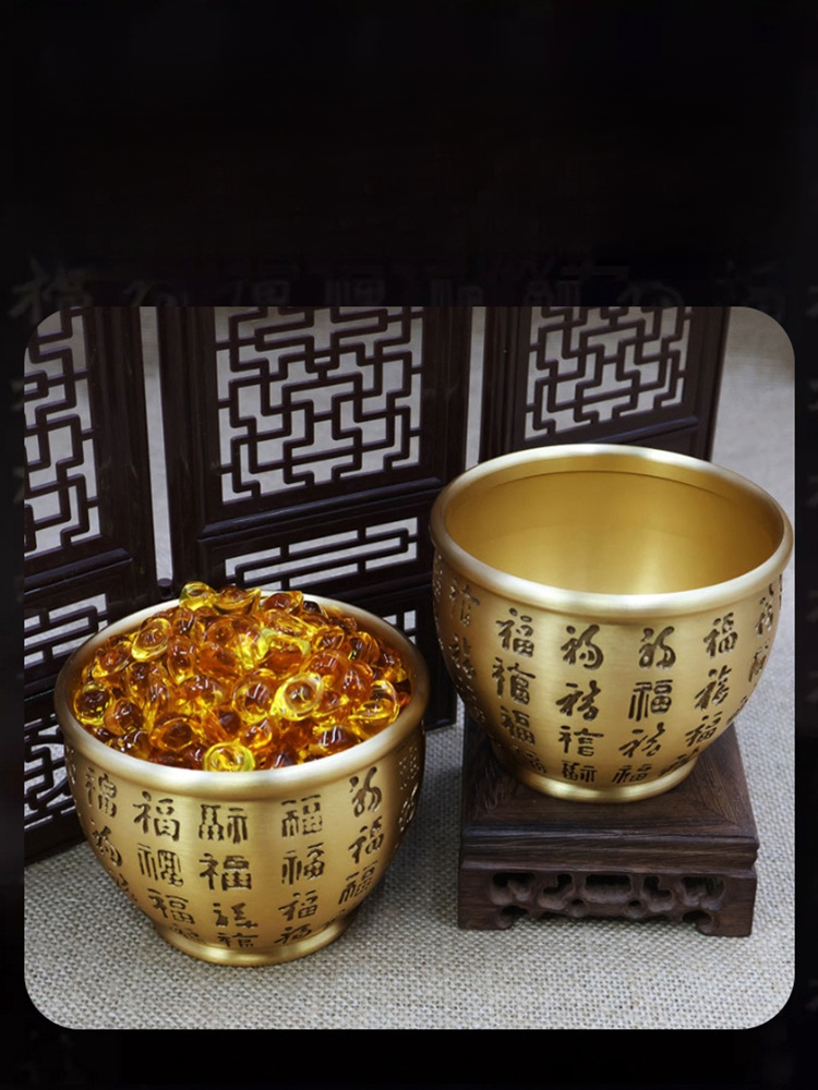 招財聚財精雕黃銅百福缸