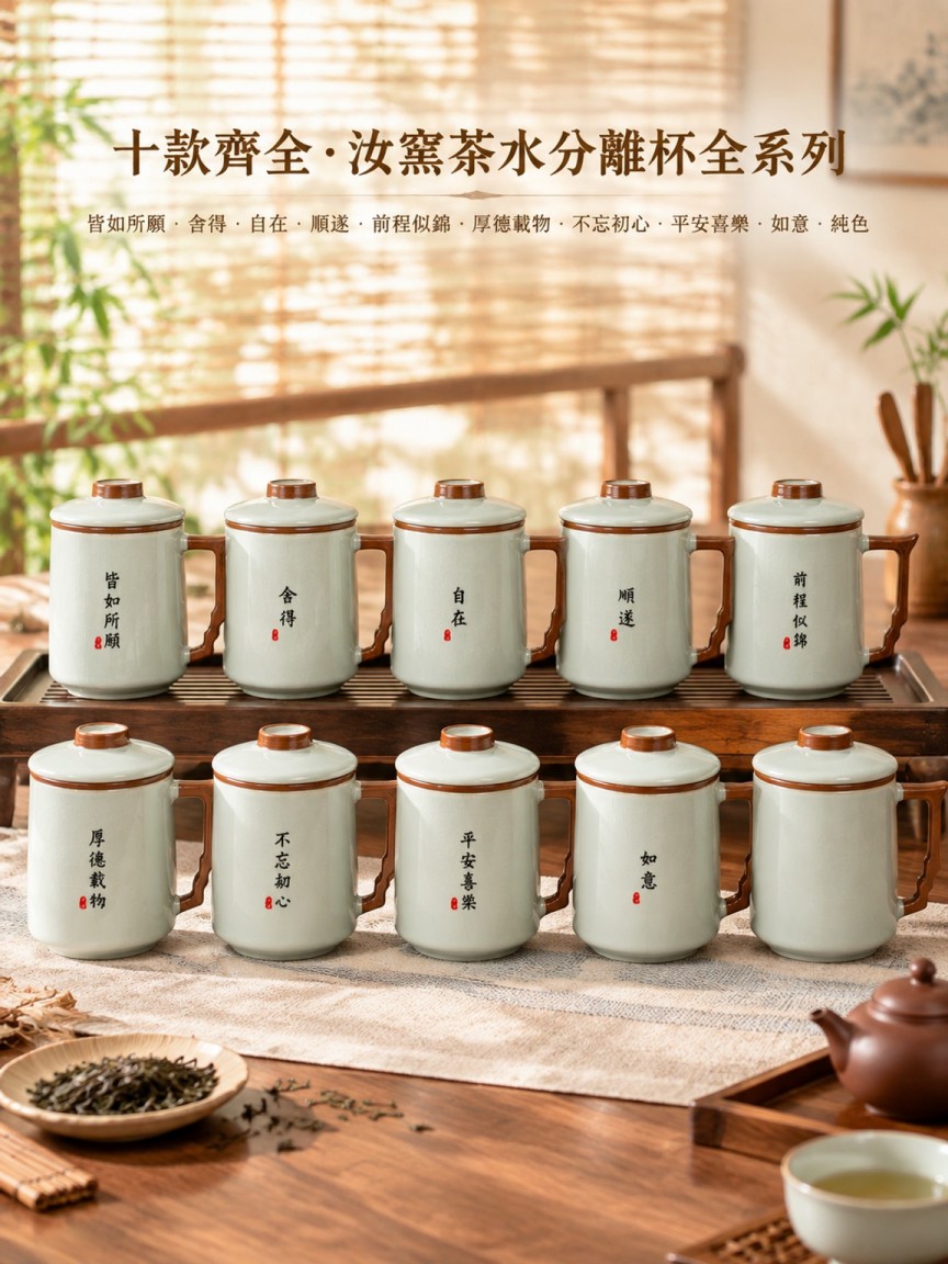 宋代千年傳承-瑪瑙入釉汝窯茶水分離杯