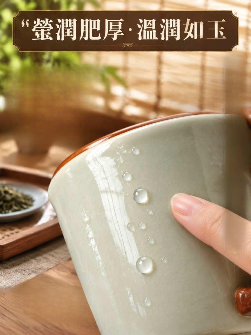 宋代千年傳承-瑪瑙入釉汝窯茶水分離杯