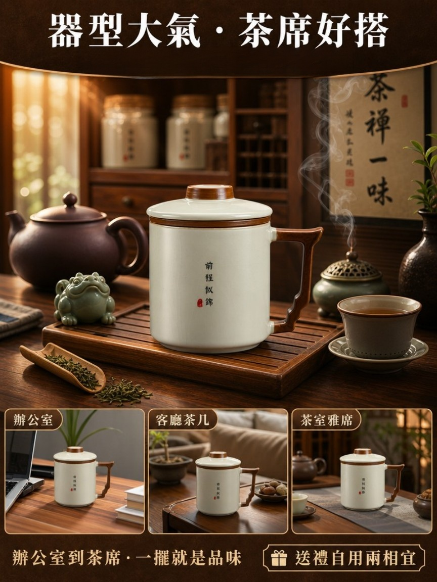宋代千年傳承-瑪瑙入釉汝窯茶水分離杯