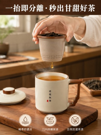 宋代千年傳承-瑪瑙入釉汝窯茶水分離杯