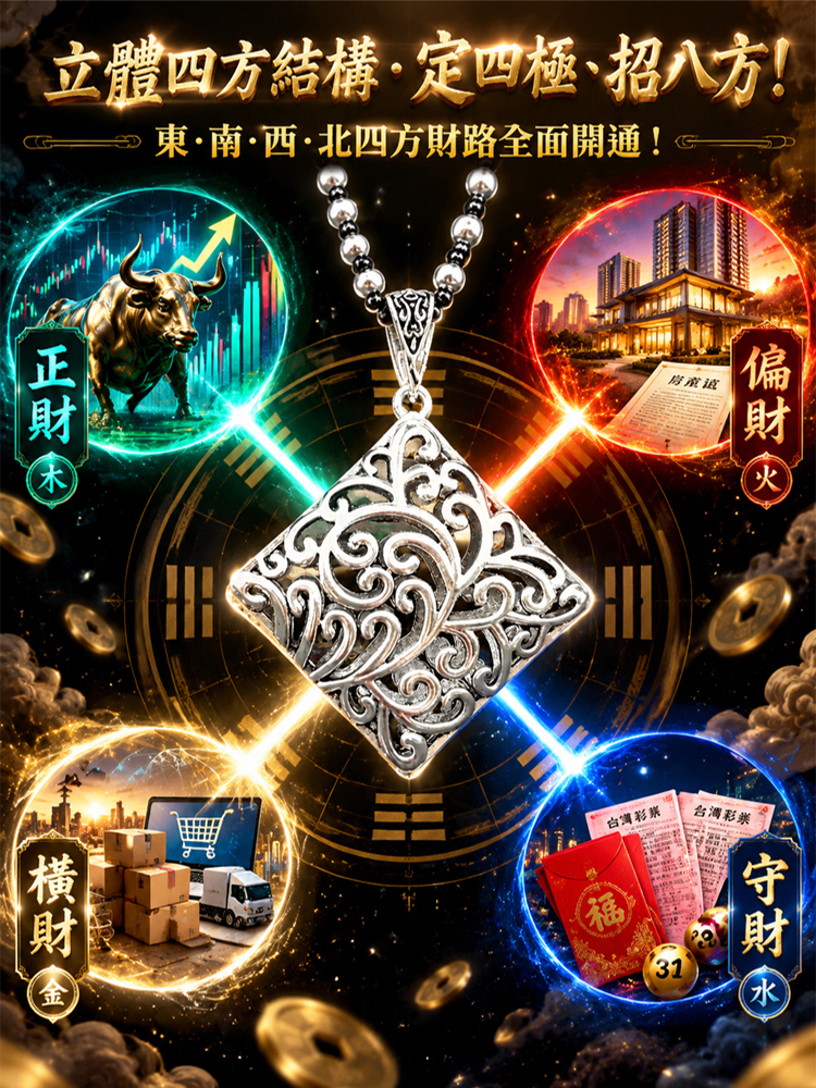 【四方來財】古法純銀吸財吊墜｜擋小人·破財局·逆轉財運