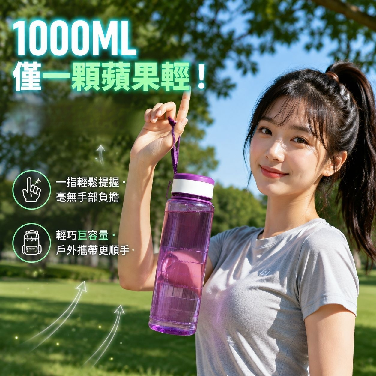 戶外便攜PET塑料水杯大容量運動冷水杯帶提繩