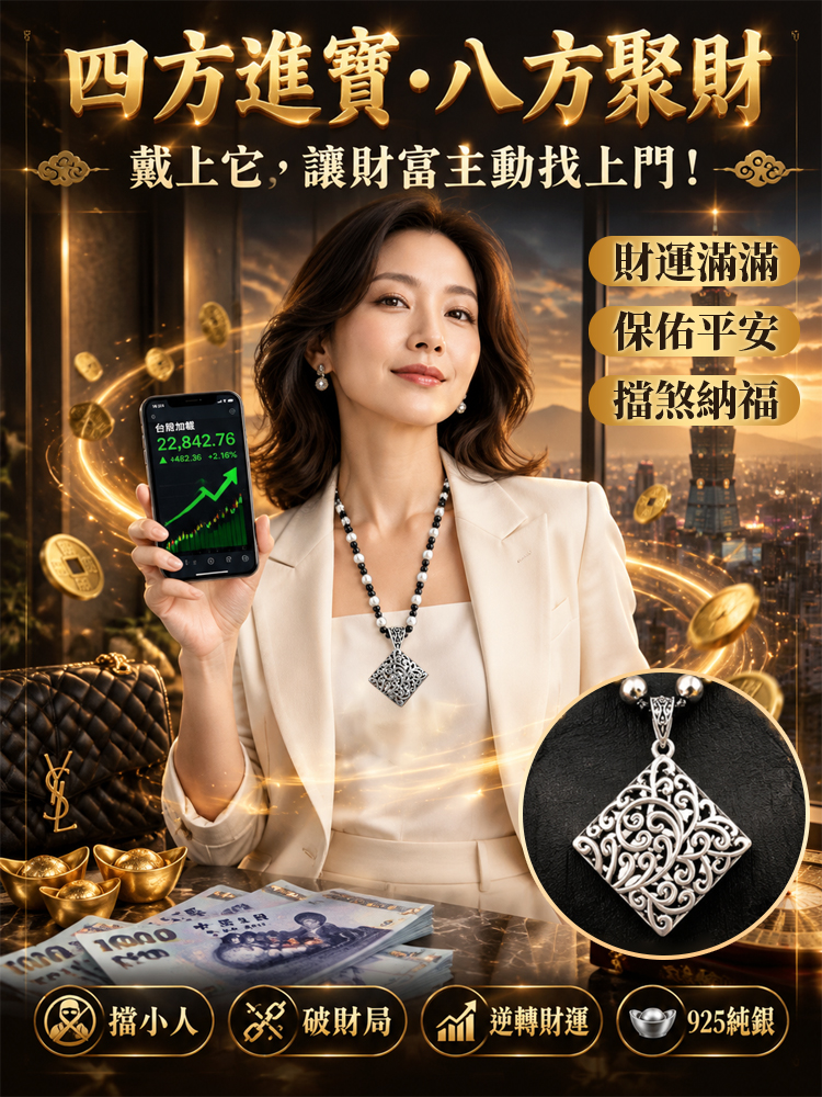 【四方來財】古法純銀吸財吊墜｜擋小人·破財局·逆轉財運
