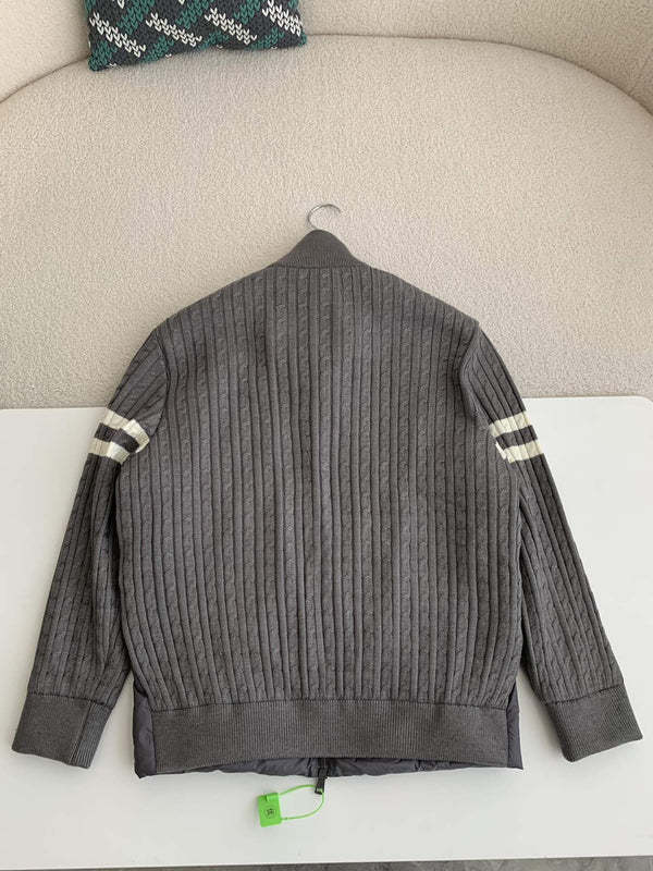 Moncler Padded Wool Zip-Up Cardigan Black/Dark Gray モンクレール パッド入りウール ジップアップ カーディガン ブラック/ダークグレー