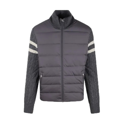 Moncler Padded Wool Zip-Up Cardigan Black/Dark Gray モンクレール パッド入りウール ジップアップ カーディガン ブラック/ダークグレー