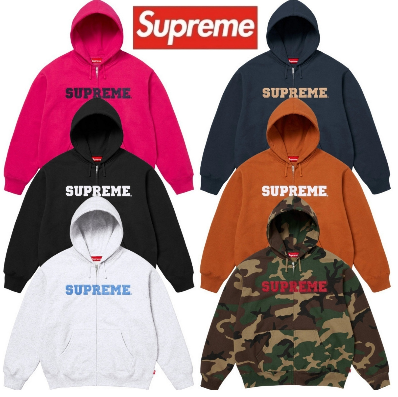 【Supreme】Collegiate Applique Zip Up Hooded Sweatshirt