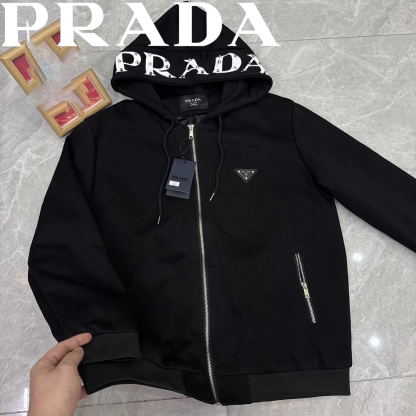【PRADA】2026 新作 リベット装飾 パーカージャケット フード付き 万能コーデアウター