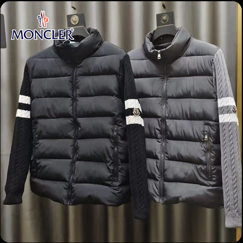 Moncler Padded Wool Zip-Up Cardigan Black/Dark Gray モンクレール パッド入りウール ジップアップ カーディガン ブラック/ダークグレー