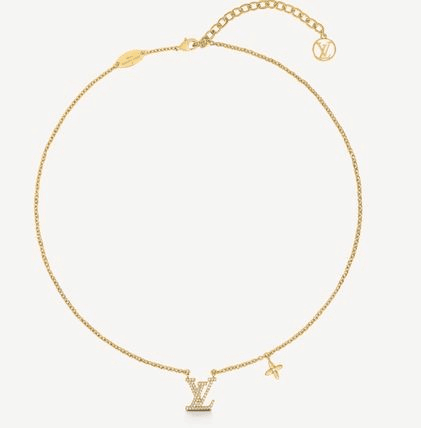 すぐ届く Louis Vuitton ロゴゴールドチェーンネックレス 花柄