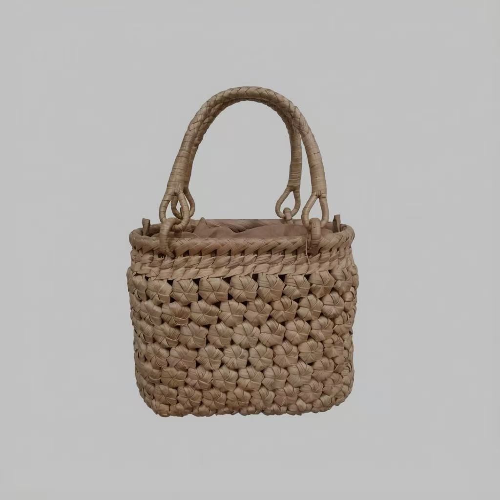 7mm Natural Grape Rattan Hexagon Weave Mini Hand Tote Bag