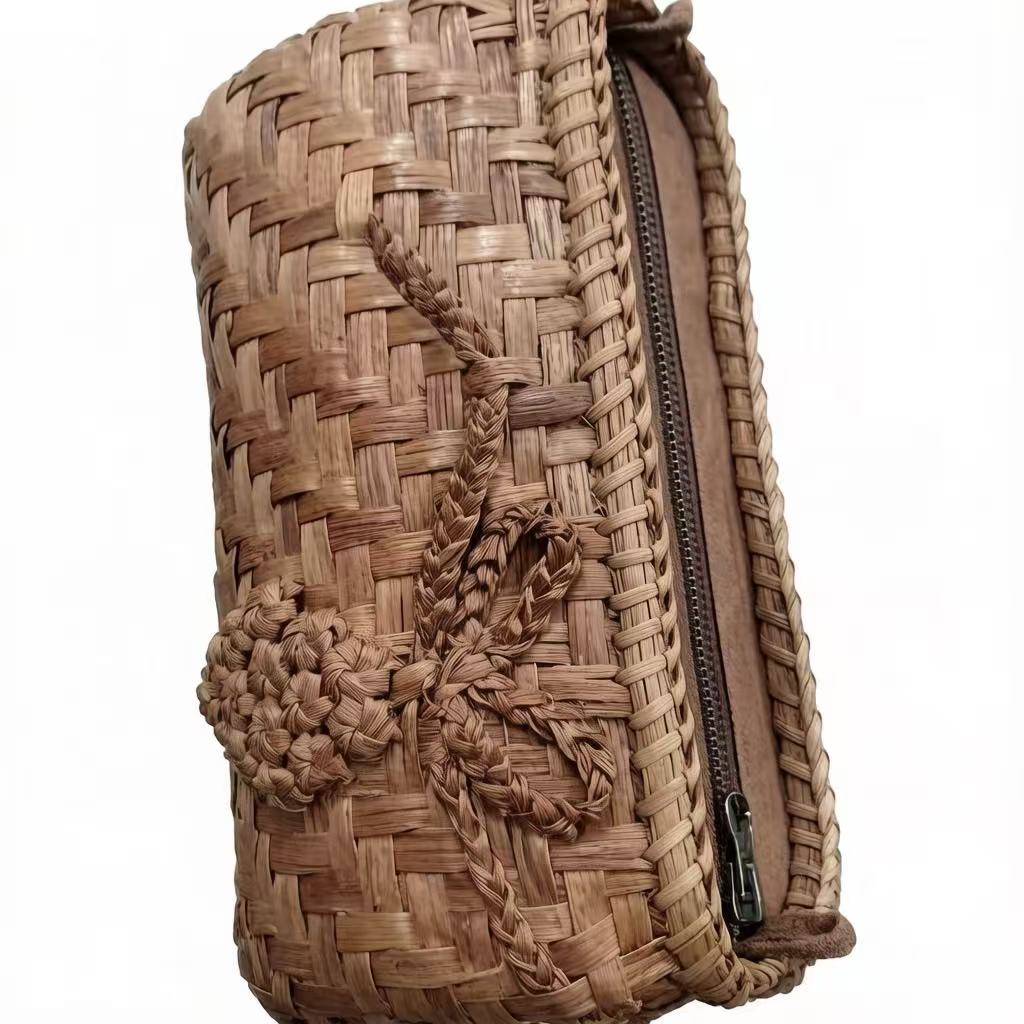 7mm Natural Grape Rattan Zipper Clutch Purse with Cotton Lining, Single Pack Available