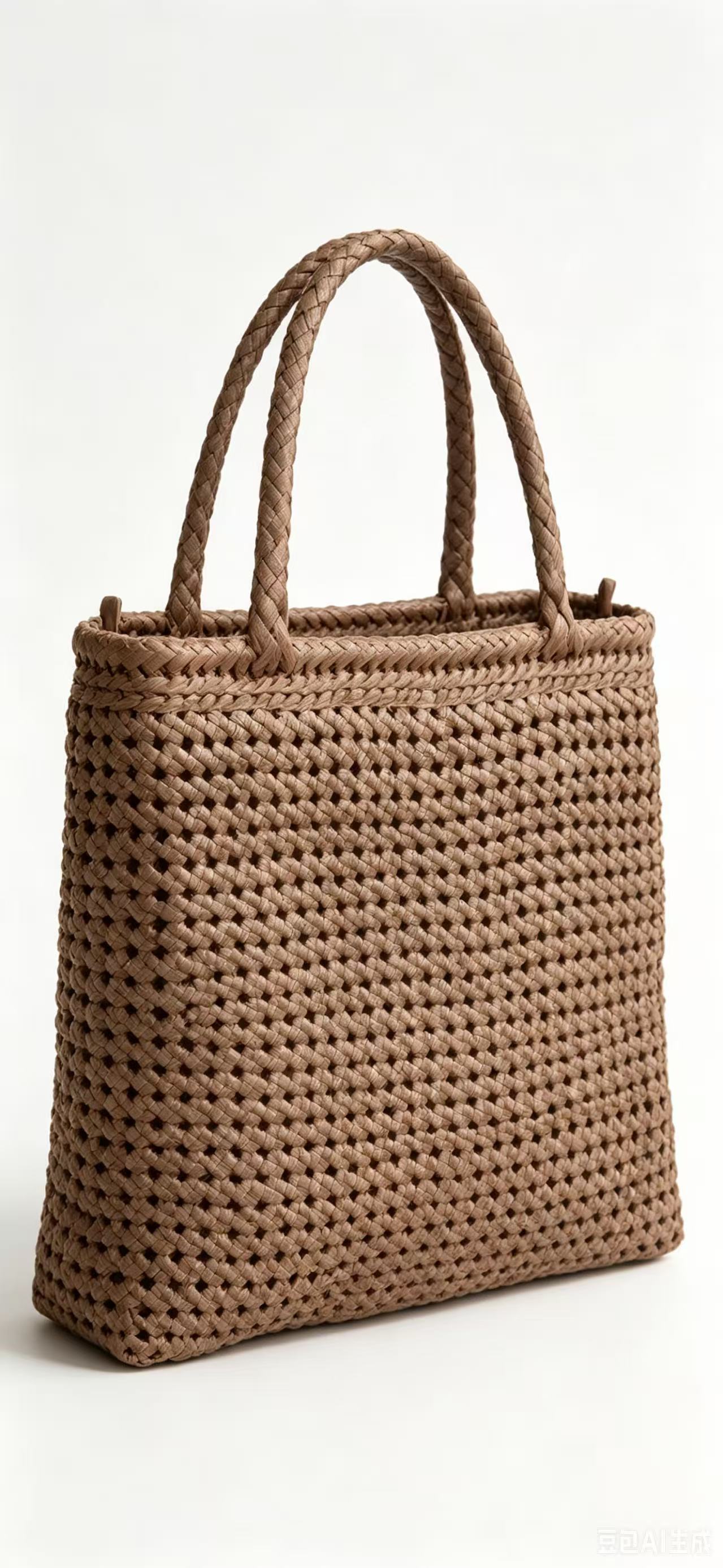 4mm Wild Grape Rattan Tote Bag, Four-Corner Floral Weave Handbag With Cotton Lining & Drawstring Closure