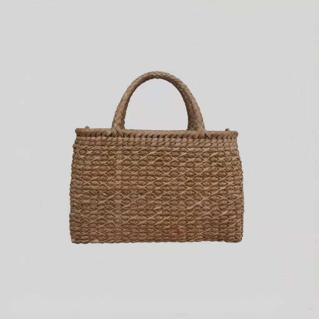 7mm Wild Grape Rattan Tote Bag, Rope Cross Weave Handbag With Cotton Lining & Drawstring Closure