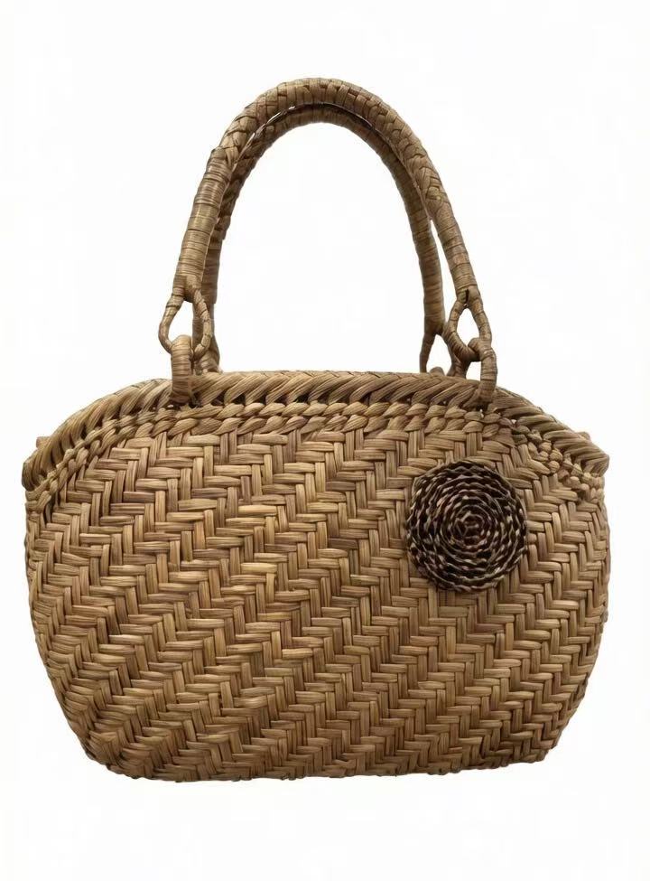 Wild Grape Rattan Mini Handbag, R17L Small Woven Tote Bag With Cotton Lining & Drawstring Closure