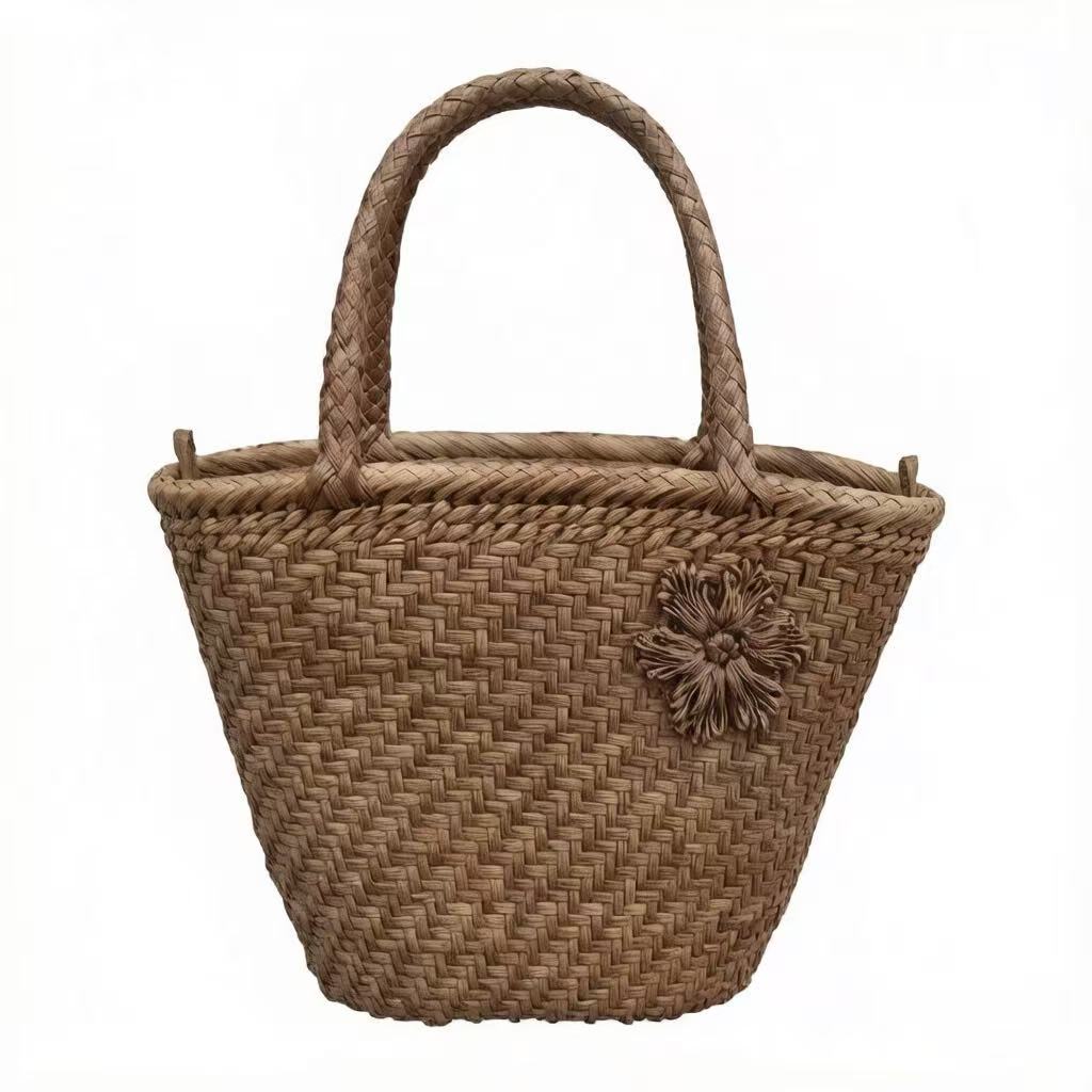 Handwoven 3mm Wild Grape Rattan Handbag with Cotton Lining & Drawstring