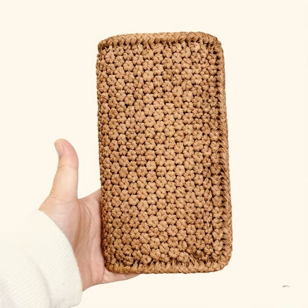 Handwoven Wild Grape Rattan Wallet with Genuine Leather Lining, 3mm Hexagonal Weave Purse