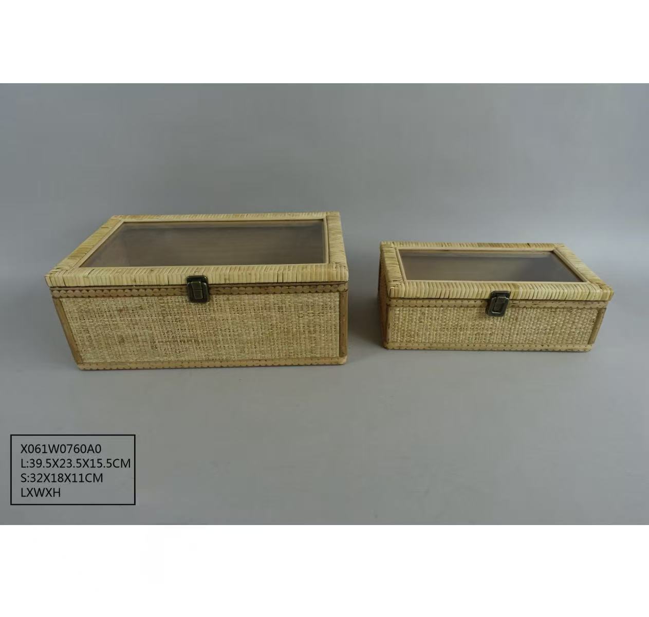 Hand‑woven Rattan Storage Box With Transparent Lid, Set of 2 Sizes