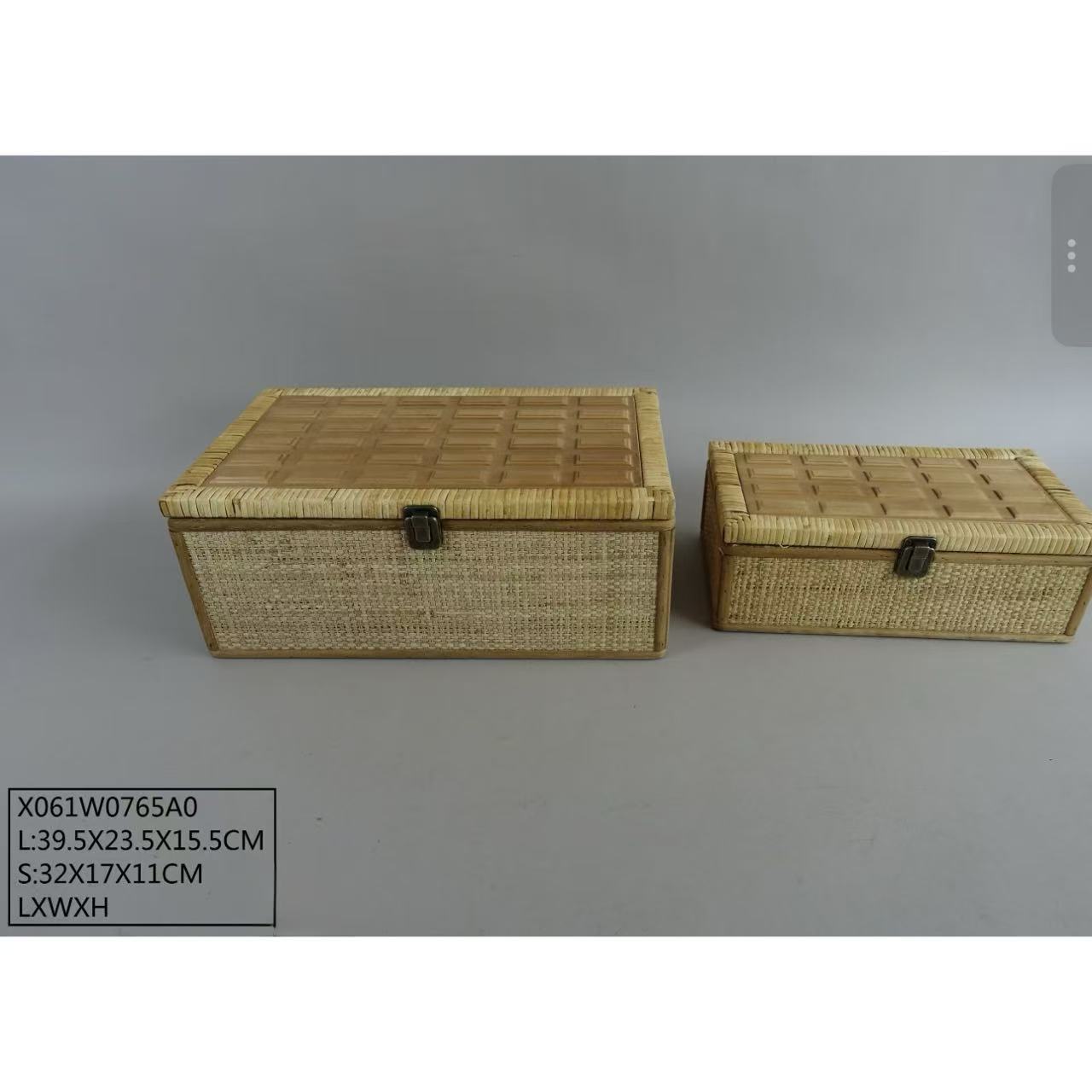 Hand‑Woven Rattan Storage Box With Metal Latch,Set of 2 Pieces