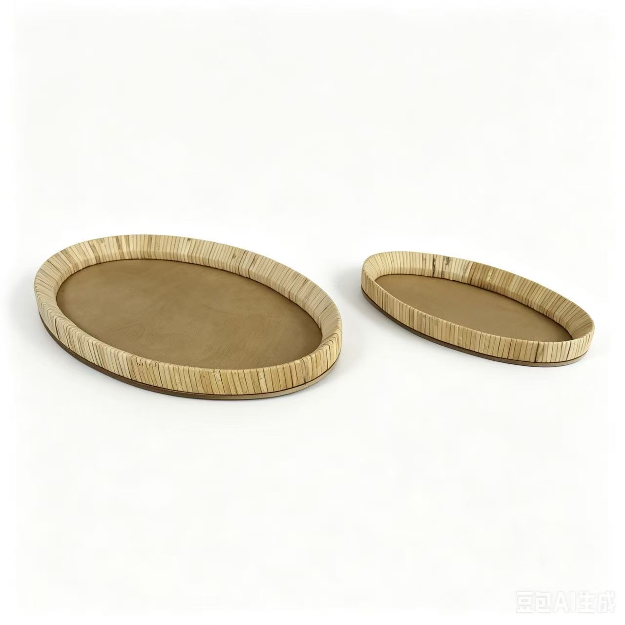Hand‑Woven Rattan Oval Serving Tray Set of 2 Pieces